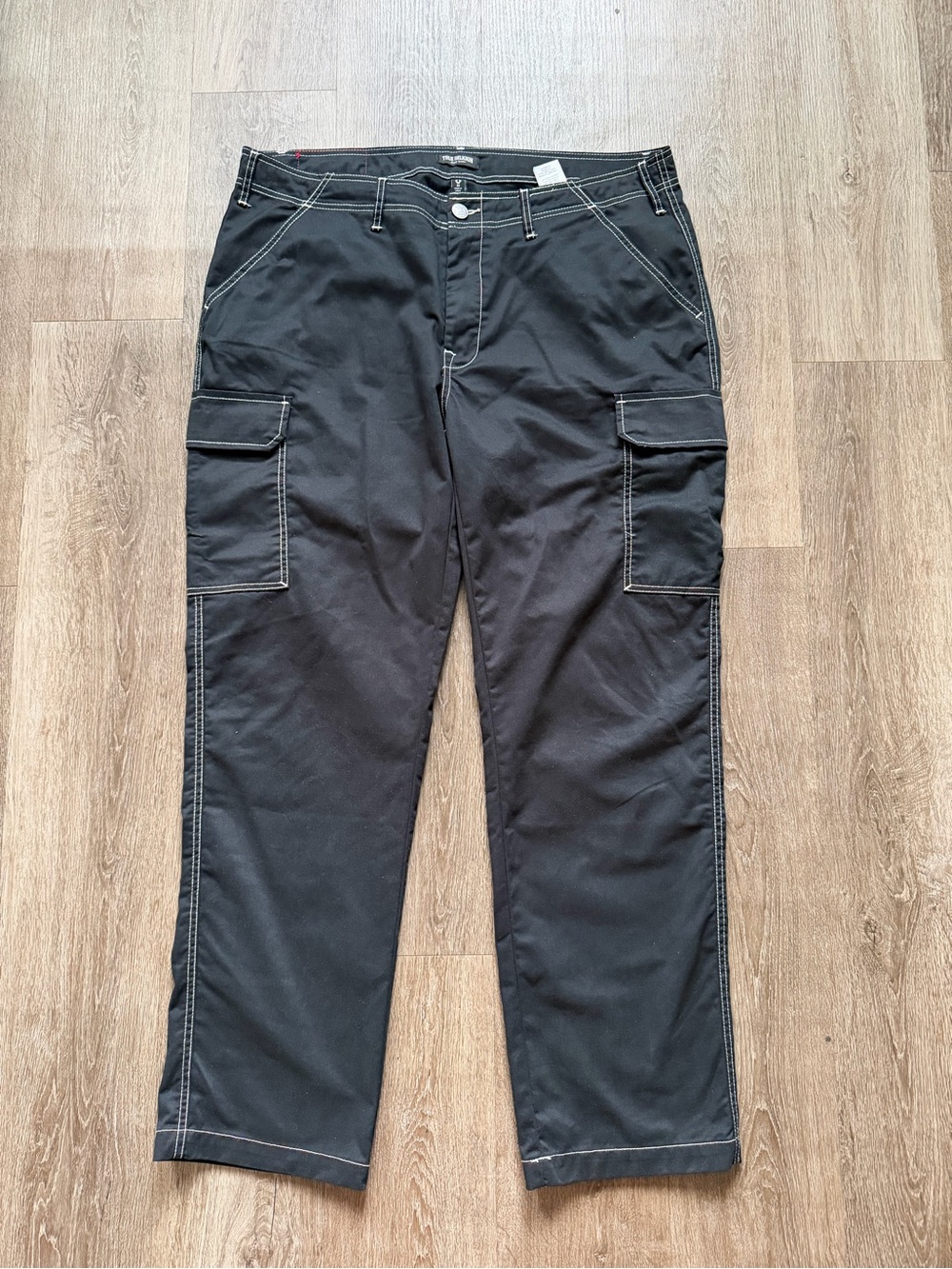 True Religion Black Cargo Pants with Contrast Stitching